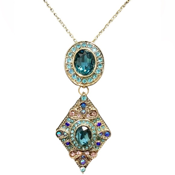 Fabulous Heidi Daus Gold and Turquoise Swarovski Crystal Pendant. Signed - Picture 1 of 7